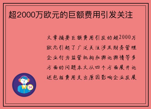 超2000万欧元的巨额费用引发关注